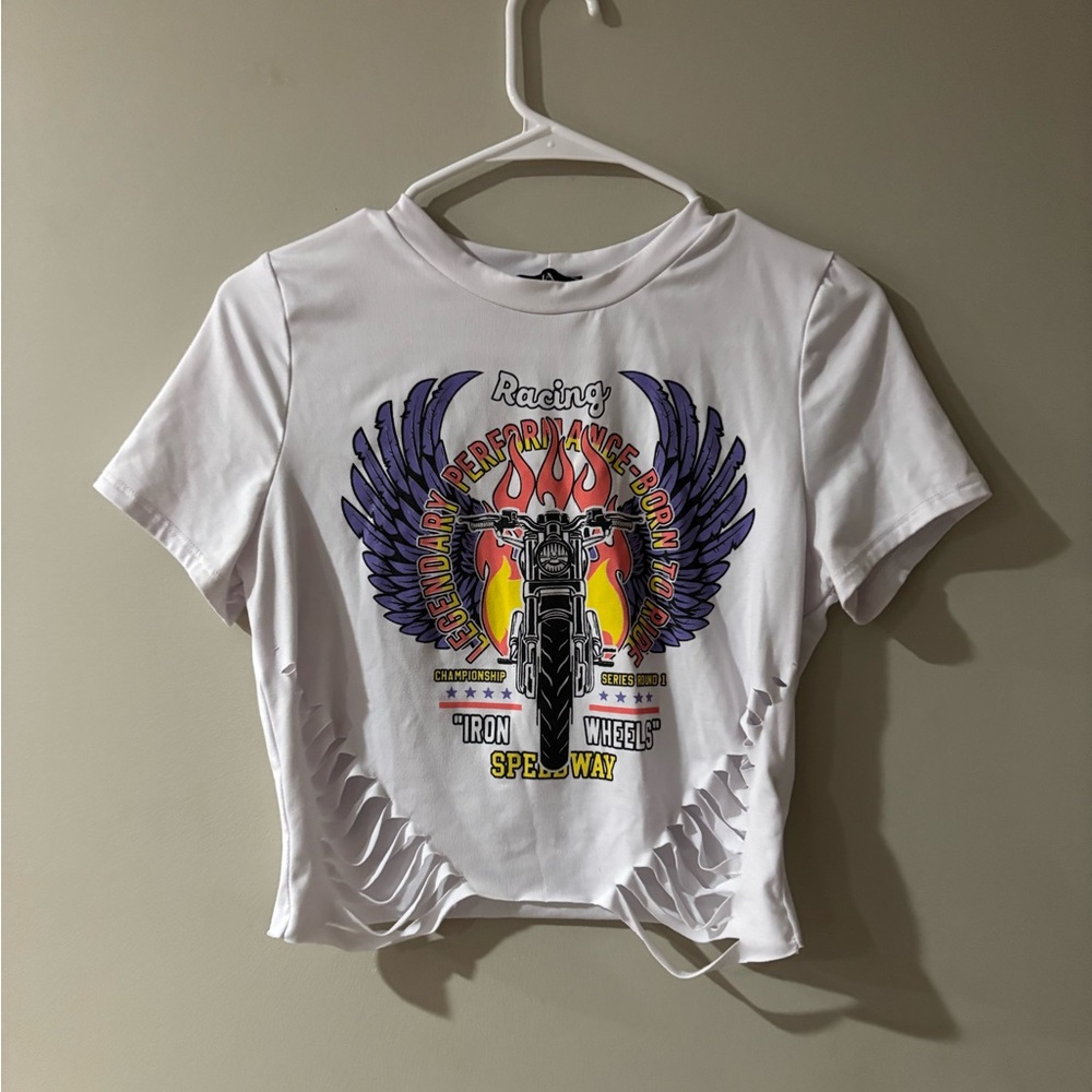 White Racing Graphic Tee with Purple Accents